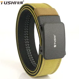 Tushi Belt Men Outdoor Hunting Metall Tactical Belt Multifunktionslegierung Legierung Schnalle Hochwertiges Marine Corps Leinwand Hängende Waffengürtel 240322