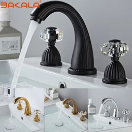 Balck/Gold/Antique Crystal Bandles Basin Sink Faucet Hot Cold Mixer Deck Mixer Mixer Crane Bathroom Faucet Three Hope