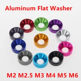 10pcs Alumínio de alumínio Larra plana M2 m2.5 m3 m4 m5 m6 alumínio colorido colorido lavandedores de parafusos de cabeça de cabeça de junta anodizada 11 cores