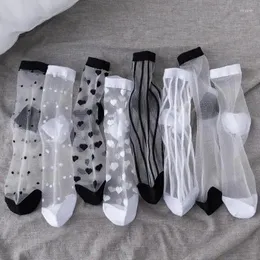 Kadın SOCKS 4 Çift Kadın Moda Tül Mesh Cam Çorapları Ultra Şeffaf Kristal Dantel Elastik Yaz Ayak Bileği