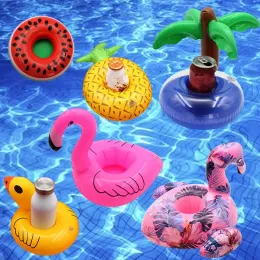 Mini Water Coasters Floating inflatable cup holder Swimming pool drink float toy inflatable circle Pool Coasters Swan Flamingo
