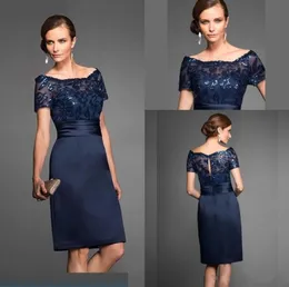 Navy Blue Vintage Mother of the Bride Dresses Elegant Knee Lunghezza con cerniera corta abiti da matrimonio corti 9646523