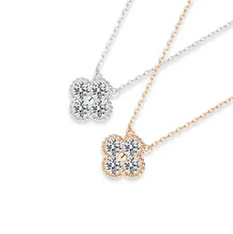 Pendant Necklaces Luxury Fashion s925 Sterling Silver D Color Moissanite Diamond Clavicle Chain Four Leaf Clover Pendant Necklace For Women Gift 240410