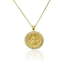 Pendant Necklaces Religious Geometric Round Saint Benedict For Women Simple Zircon Gold Silver Color Chain Necklace Jewelry3703510