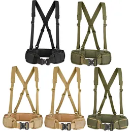 Tactical Battle Combat Airsoft Padded Equipment Molle Waist Belt with Adjustable Suspenders Free Straps y240401