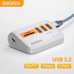 Hubs IDSONIX USB3.0 Hub com leitor de cartão SD/TF Múltipla slot USB3.2 Gen1 5 Gbps de alta velocidade Transferência de dados Dock Staion para laptop PC