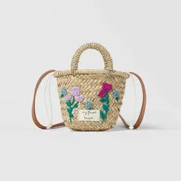 Summer Mini Cute Basket Children's and Women's Handmade Woven Bag broderad handhållen crossbody gräs vävd väska 240410