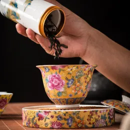 Jingdezhen Exquisite Pastel Tea Tureen手作りガイワンセラミックスティーボウルチャイニーズティーセットアクセサリー家庭用飲料ウェア200ml
