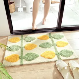Green Leaves Flocking Bath Mat Non-slip Absorbent Microfiber Bathroom Rug Home Entrance Door Mat Super Soft Bath Carpet Tapijt