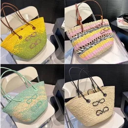 Designer Basket Straw Bag Loe Fashion tote bag Basket Straw Bag Designer Hand Woven Cross Body Open Beach Handbag Ladies Summer bag high quality