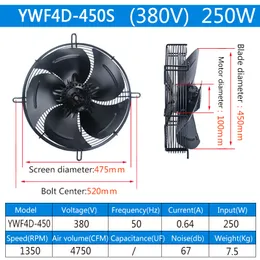 250W externer Rotor-Axial-Lüfter YWF4E/4D-450s Kondensatorlüfter 220/380V