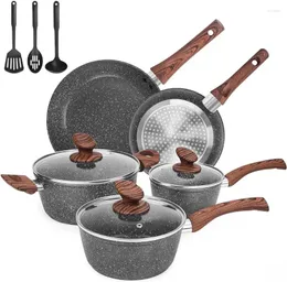 Cookware Sets Granite Pots And Pans Set Ultra Nonstick 11 Piece Die-Cast With Frying Pan Sauce Stockpot Stay Cool Handle