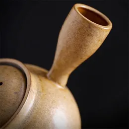 350ml Japanese Style Coarse Pottery Teakettle Long Handle Teapot Handmade Retro Large Capacity Tea Cup Kung Fu Tea Teaware