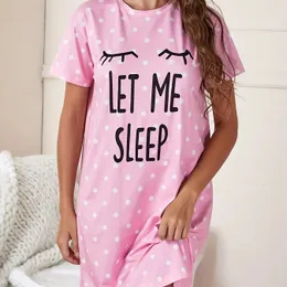 Let Me Sleep Printed Plus Size Womens Nightgowns Home Ice Silk Dresses Short Sleeve Pajamas for Girls with Large Busts 240410