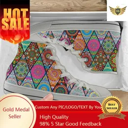 Sapatos casuais Brand High Top Canvas Sapas Bohemia Mandala Imprimir mulheres tênis respiráveis para meninos adolescentes Lace Up Flats