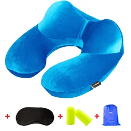 Super leve travesseiro de travesseiro de viagem inflável em forma de U para travesseiros de ar confortáveis para o avião para dormir Patch+tampão de ouvido+bolsa