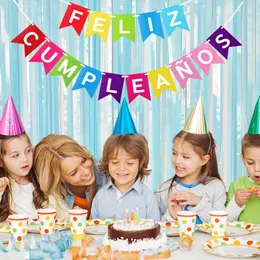 1PCSスペイン語の手紙旗の誕生日おめでとうお誕生日おめでとうバナー飾り大人の誕生日パーティーの背景ペンダントの装飾