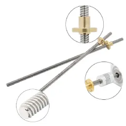 3D -skrivardelar T8 SCREW OD 8mm tonhöjd 2mm 250mm 300mm 330mm med mässingsmutter för stegmotor gängad stav rostfritt