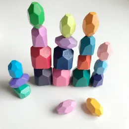 Drewniane tęczowe kamienie blok kolorowy drewniany blok budynku Rainbow Stacker Balancing Stone Montessori Educational Toy Children