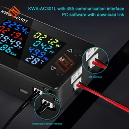 KWS-AC301ワットメーター電源メーター電圧計AC 50-300V電圧50-60Hz電源アナライザーLED AC電気メーター0-20/100A検出器