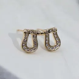 High Version V-gold F Home Full Horseshoe with Wang Qian's Same Light Fashion Set Diamond U-shaped Earrings and Ear Buckles