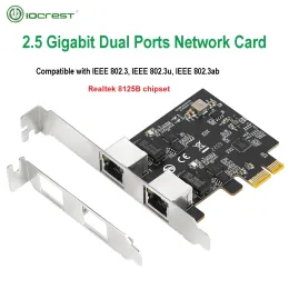 Cartões Iocrest 2,5 GBASET Adaptador de rede de gigabit com 2 portas 2500 Mbps PCIE 2,5 GB CARTA ETHERNET RJ45 LAN CARD