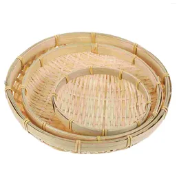 Dinnerware Sets 3 Pcs Dustpan Chinoiserie Decor Bamboo Woven Basket Handmade Weaving Sieve Storage Holder Tray Rice Cleaning Round