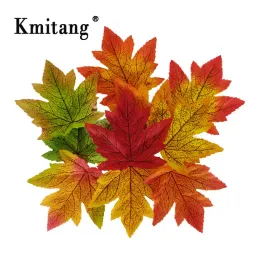 100st 10 cm Autumn Leaves Artificial Maple Leafs Silk Tree Lövverk Fake Plants For Wedding Party Halloween Xmas Harvest Decor