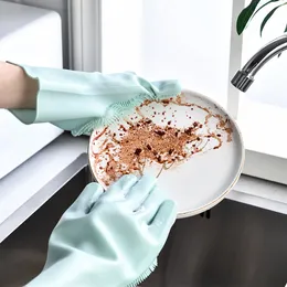 1 Пара бытовые домашние магические мытья посудоисленность чистящие перчатки кухонные силиконовые блюда для мытья перчатки губки резиновые скраб -перчатки чистые инструменты