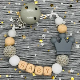 Custom Name Personalise Beech Baby Boy Girl Pacifier Clips Holder Chain Chew Silicone Crown Infant Newborn Teether Teething Gift