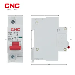 CNC YCB1-125DC 1P 2P DIN RAIL Minature Circuit Breaker MCB 6000KA 브레이킹 용량 DC 80A/100A/125A