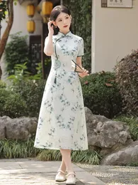 Этническая одежда с коротким рукавом Aodai Cheongsam Вечернее платье китайское стиль вечеринка Qipao Oriental Женские элегантные платья Vestido