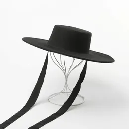 Chapéu de chapéu de feltro largo chapéu de inverno chapéus de inverno para homens Men Men Ribbon Lace Up Chin Strap Fashion Wool Ladies OurDoor 240410
