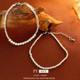 Vento de vento frio quebrado Sier Pearl Bracelet Instagram, pulseira de senso de design de moda exclusiva, novo estilo, artesanato versátil para mulheres