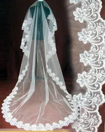 Véus de noiva de marfim de 3m baratos Tule Aplique Lace One Layer Wedding Véils 035676580