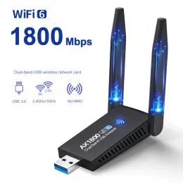 Cartas 1800M WiFi USB 6 Adaptador Dual Antena 1300m Card de rede AX1800 BAND DUAL 2.4G 5G Adaptador WiFi para PC Controlador