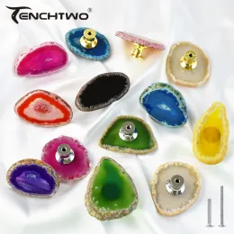 Tenchtwo Agata naturale Originale Stone Crystal Gold maniglie per mobili per il guardaroba cucina manopole per cassetti per scarpe