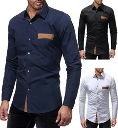 Mens de manga longa Slim Fit Pocket Top Formal Dress Shirts Designer Camisas casuais Tops de ajuste regular6199806