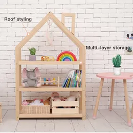 Solid Wood Children's Bookhelf Simple Multi-Layer Floor Chimney Racks Study Small Bookcase Children's Room Toy Storage Cabinet