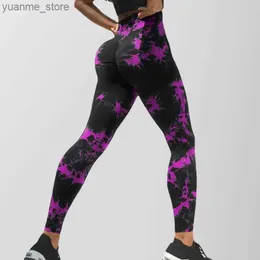 Yoga kläder slipsar färgade sömlösa leggings kvinnor hög midja yoga byxor komprimering höft lyft elastiska leggings fitness löpande sport tights y240410