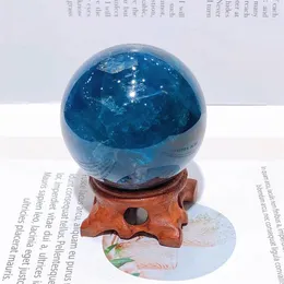 Figurine decorative 5,5 cm Blu naturale fluorite sfera in quarzo lucidatura di meditazione in pietra terapia gemma decorazione per la casa regalo artigianato