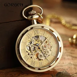 Luxury Antique Skeleton Mechanical Pocket Watch Men Steampunk FOB Watches Clock Pendant Handwinding Relogio de Bolso 240327