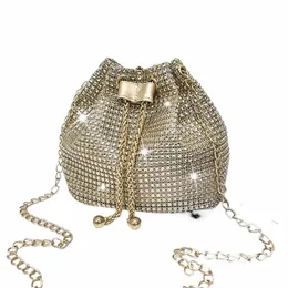 women Fi Diamds Rhineste Bucket Bags Retro Pearl Chain Ladies Shoulder Bags Shiny Small Crossbody Bags Female Handbags L5Uj#