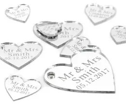 50 pezzi personalizzati personalizzato Specchio acrilico Acrilico Love Heart with Hole Gift tavolo da matrimonio tavolo da decorazione decorazione di coriandole bomboniere G2393697