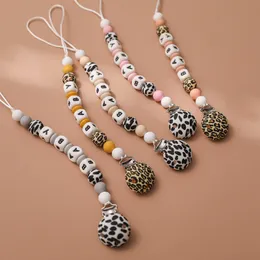 1PCS Baby Pacifier Clip Chain Personalize Name Dummy Holder for Nipples Clips Silicone Leopard Beads Home Shower Hight