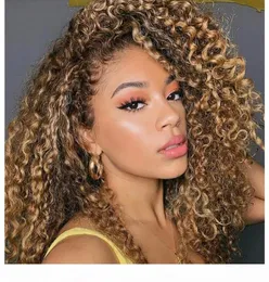 1B 30 Ombre Honey Blonde Curly Simulation Human Hair Wigs With Baby Hair Loose Curly Synthetic spets Front Wig For Women Pre Pluck5204888