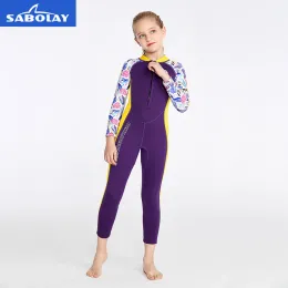 Roupa de mergulho de mergulho de sabolay-neoprene para crianças, roupas de banho infantis, terno de caça, traje de natação para meninas, pular de terno, 2 mm