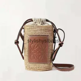 Cross Vücut Diğer Çantalar Yeni Lafite Çim Yuvarlak Namlu Saman Dokuma Çanta Tek Omuz Crossbody Hamen H240410