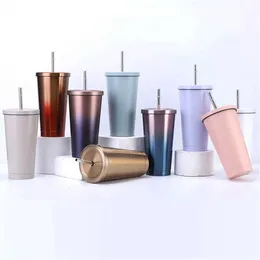 Mugs 75pcs/Lot 17oz Juice Tumbler 500ml Coffee Cup Straw Mug Tea Jar 18/8 Stainless Steel Vacuum Insulated Bottle Glass Sublimation 240410
