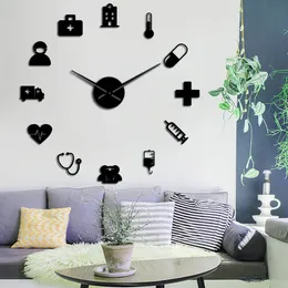 Medycyna medyczna heath care DIY 3D Acryl Wall zegar ścienny szpital kliniczny karetka karetka duża zegarek lustro powierzchniowe 3D wystrój